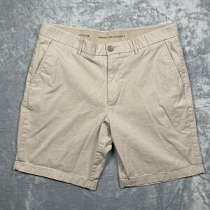 Marc Anthony Chino Shorts Mens 34W Khaki Stretch Waist Cotton Blend Casual